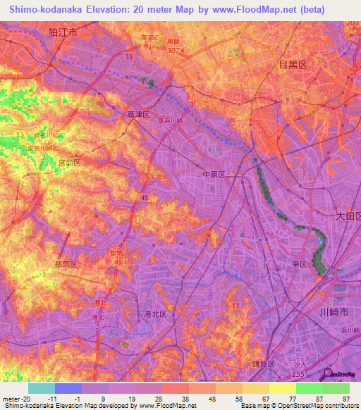 Shimo-kodanaka,Japan Elevation Map