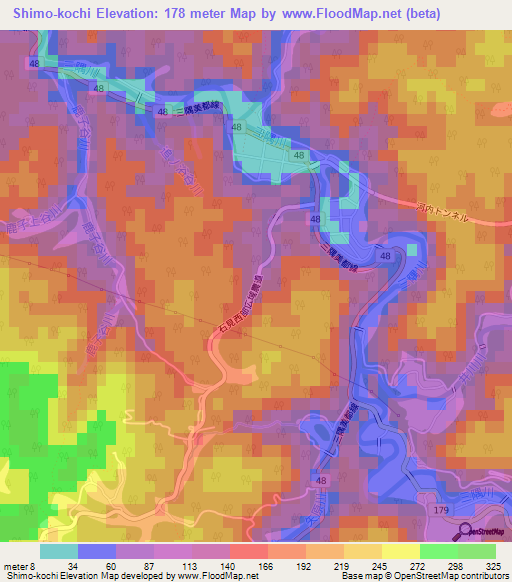 Shimo-kochi,Japan Elevation Map