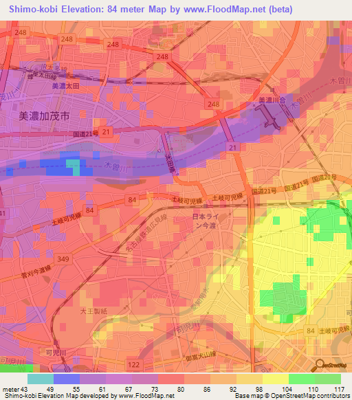Shimo-kobi,Japan Elevation Map