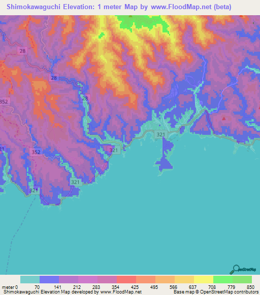Shimokawaguchi,Japan Elevation Map