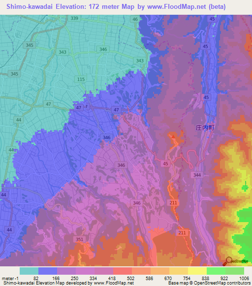Shimo-kawadai,Japan Elevation Map