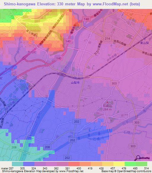 Shimo-kanogawa,Japan Elevation Map