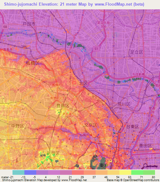 Shimo-jujomachi,Japan Elevation Map