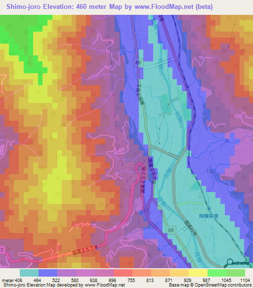 Shimo-joro,Japan Elevation Map