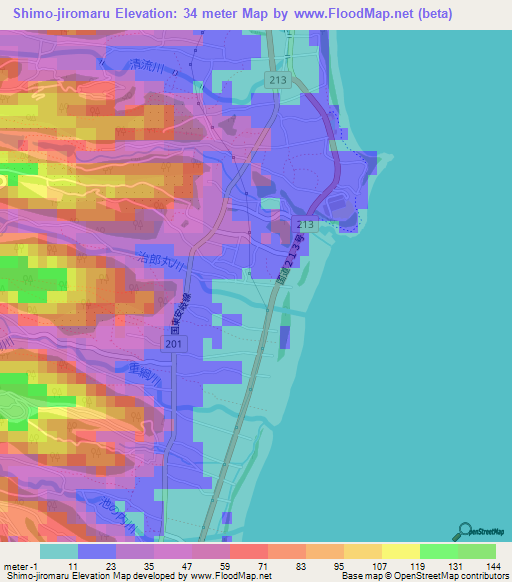 Shimo-jiromaru,Japan Elevation Map