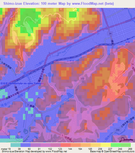 Shimo-izue,Japan Elevation Map
