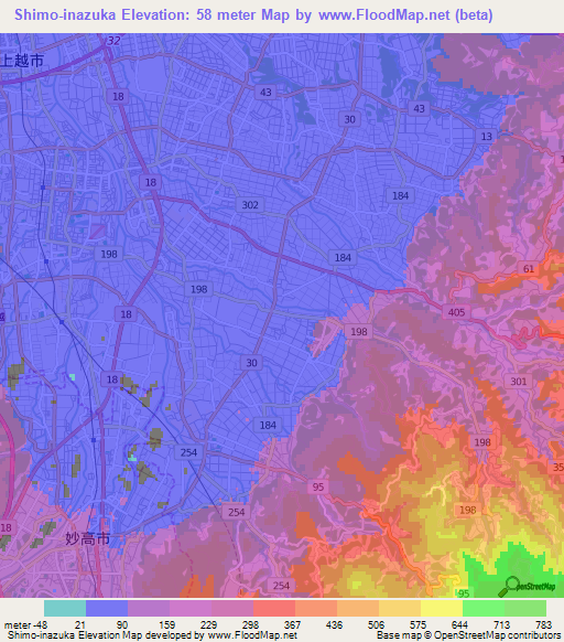 Shimo-inazuka,Japan Elevation Map