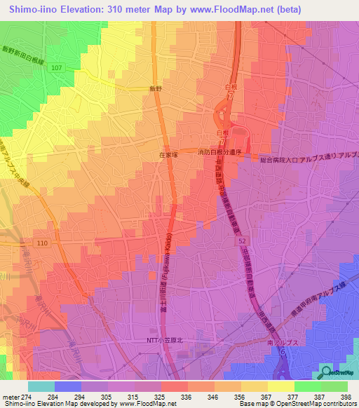 Shimo-iino,Japan Elevation Map