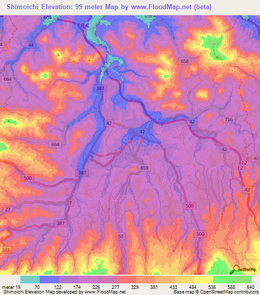 Shimoichi,Japan Elevation Map