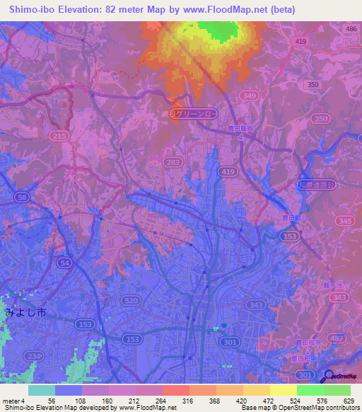 Shimo-ibo,Japan Elevation Map
