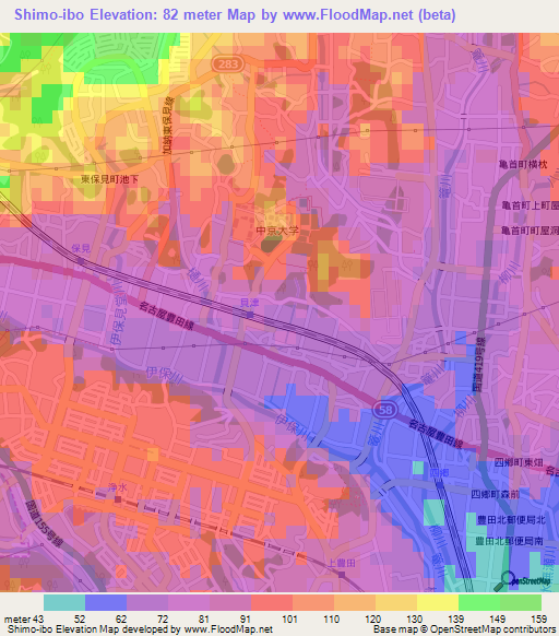 Shimo-ibo,Japan Elevation Map