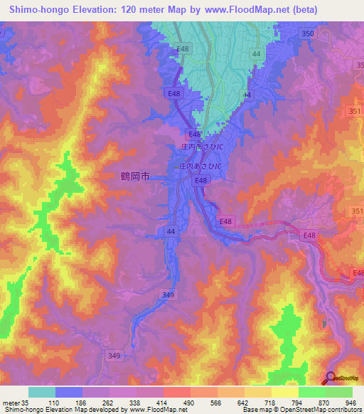 Shimo-hongo,Japan Elevation Map