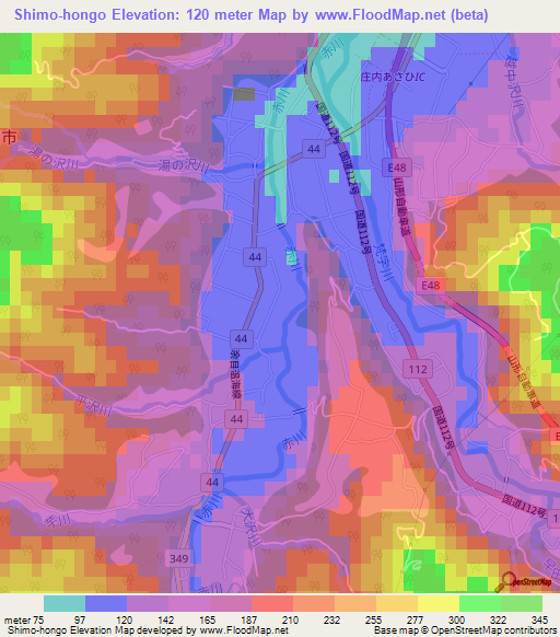 Shimo-hongo,Japan Elevation Map