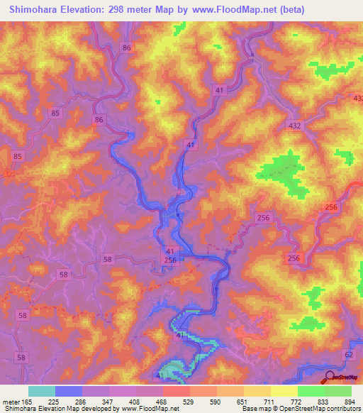 Shimohara,Japan Elevation Map