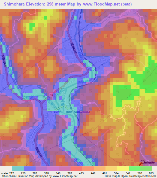 Shimohara,Japan Elevation Map