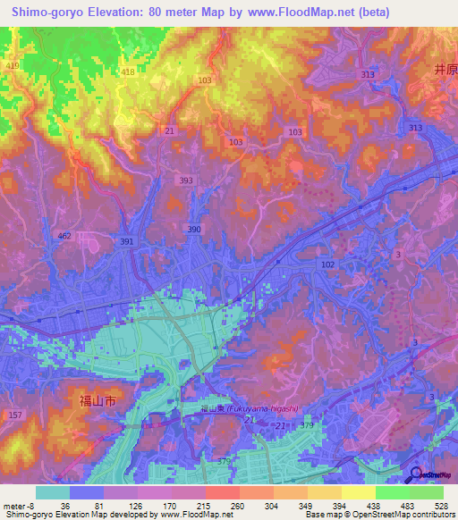 Shimo-goryo,Japan Elevation Map