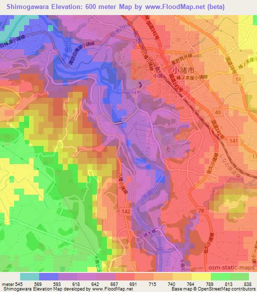 Shimogawara,Japan Elevation Map