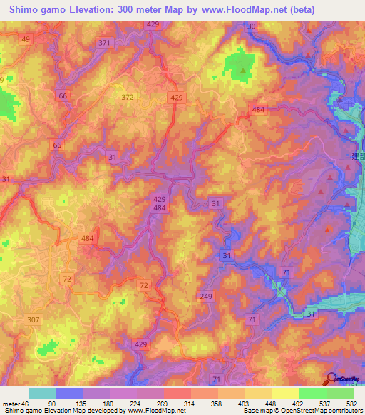 Shimo-gamo,Japan Elevation Map