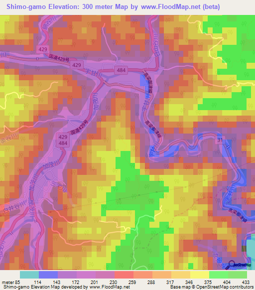 Shimo-gamo,Japan Elevation Map