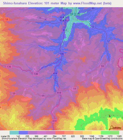 Shimo-funahara,Japan Elevation Map