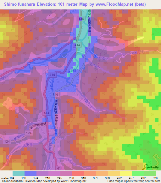 Shimo-funahara,Japan Elevation Map