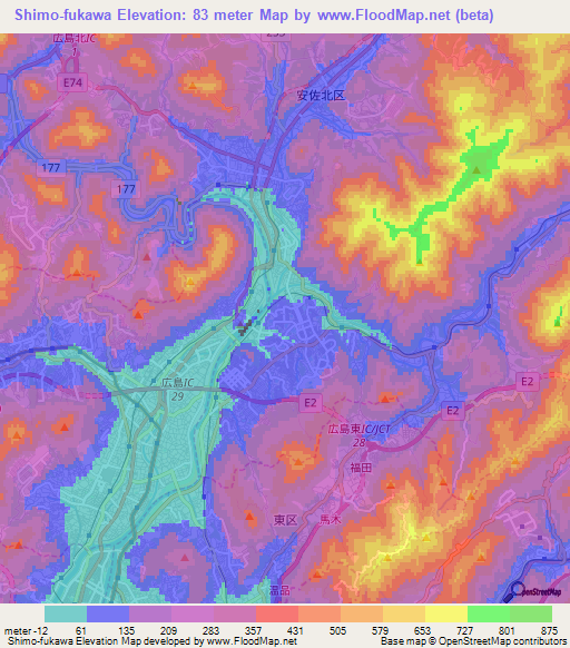 Shimo-fukawa,Japan Elevation Map
