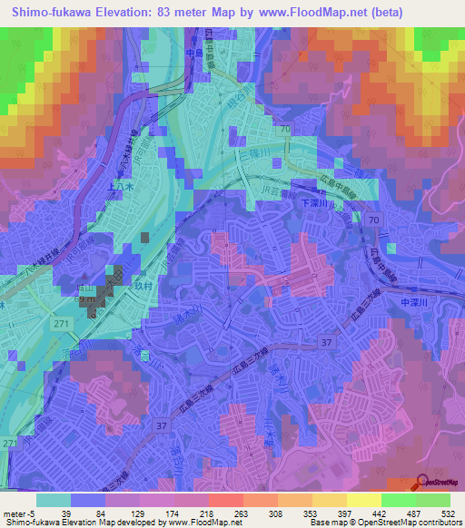 Shimo-fukawa,Japan Elevation Map
