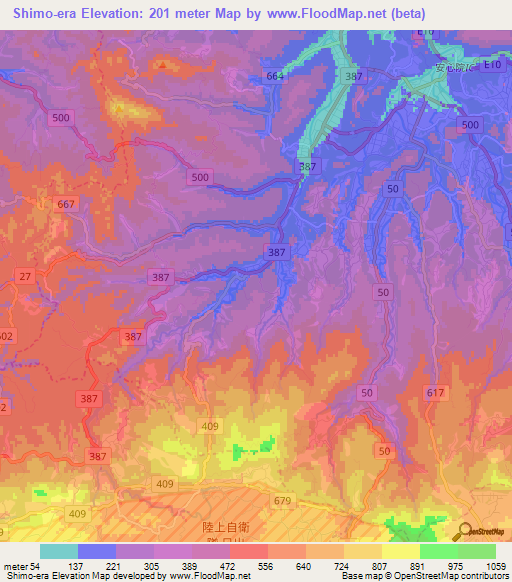 Shimo-era,Japan Elevation Map