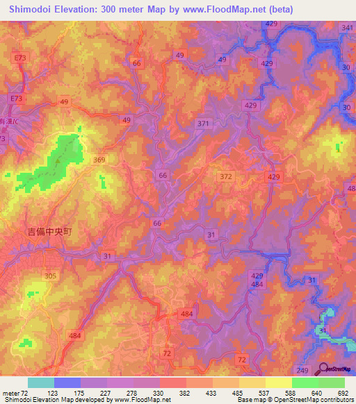Shimodoi,Japan Elevation Map