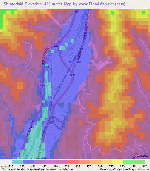 Shimodaki,Japan Elevation Map
