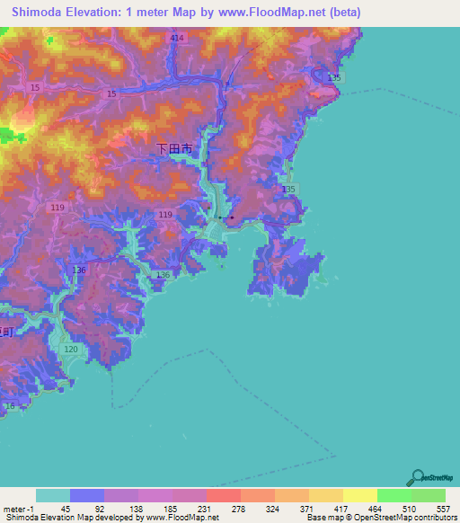 Shimoda,Japan Elevation Map