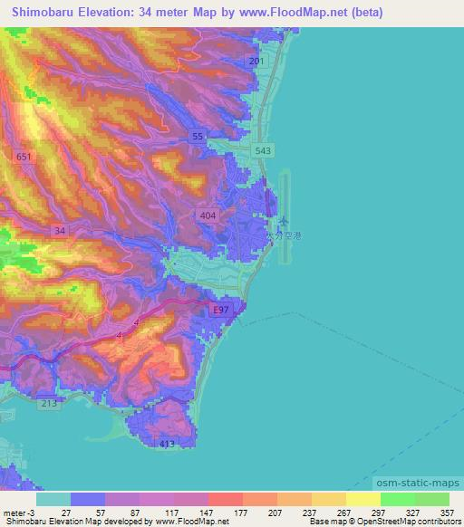 Shimobaru,Japan Elevation Map