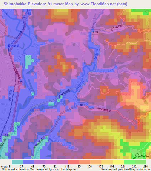 Shimobakke,Japan Elevation Map
