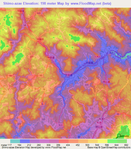 Shimo-azae,Japan Elevation Map