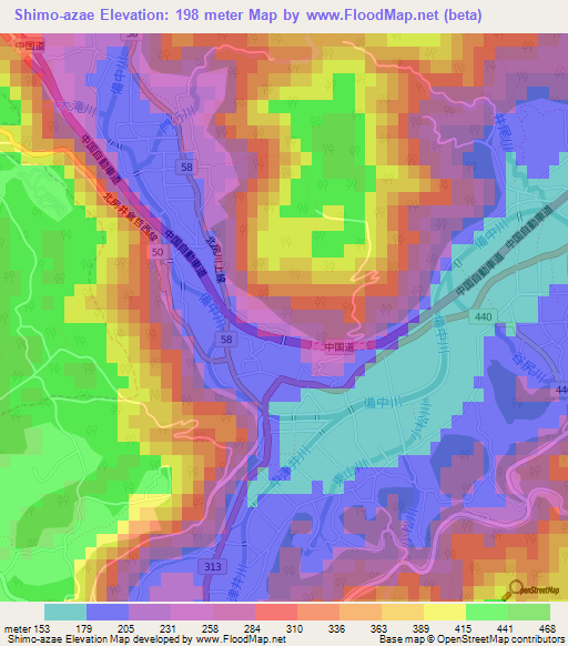 Shimo-azae,Japan Elevation Map
