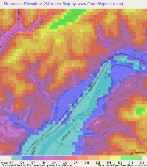 Shimo-aso,Japan Elevation Map