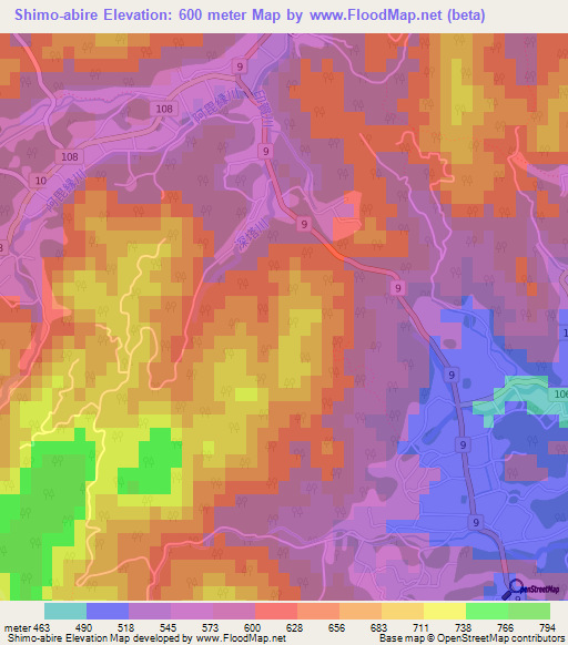 Shimo-abire,Japan Elevation Map