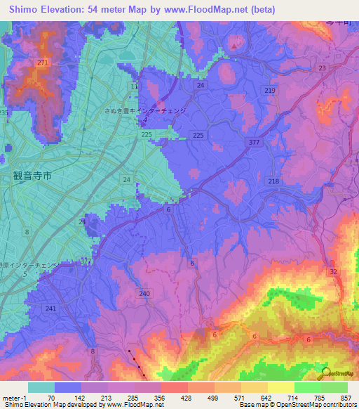 Shimo,Japan Elevation Map