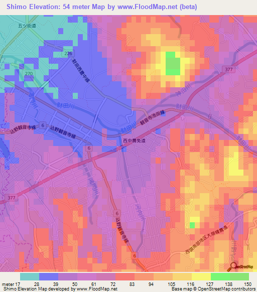 Shimo,Japan Elevation Map