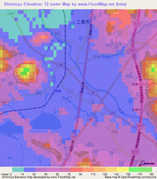 Shimmyo,Japan Elevation Map