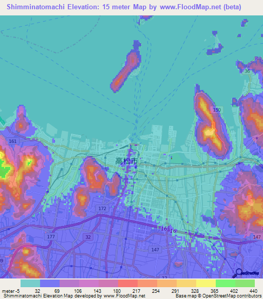 Shimminatomachi,Japan Elevation Map