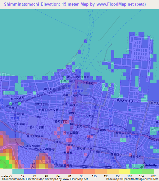 Shimminatomachi,Japan Elevation Map