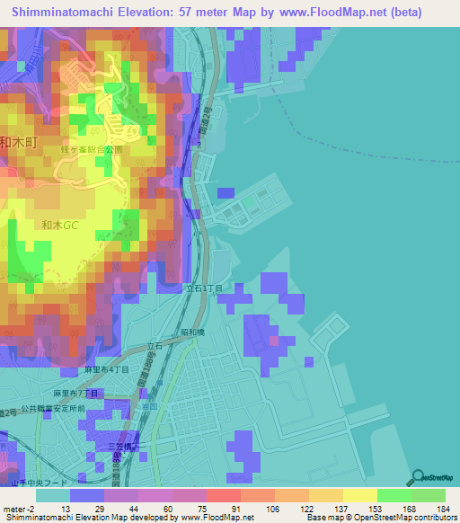 Shimminatomachi,Japan Elevation Map