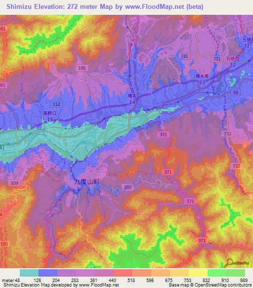 Shimizu,Japan Elevation Map