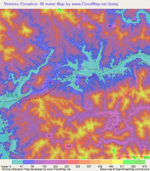 Shimizu,Japan Elevation Map