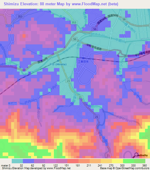 Shimizu,Japan Elevation Map