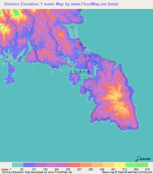 Shimizu,Japan Elevation Map