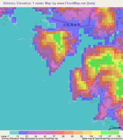 Shimizu,Japan Elevation Map