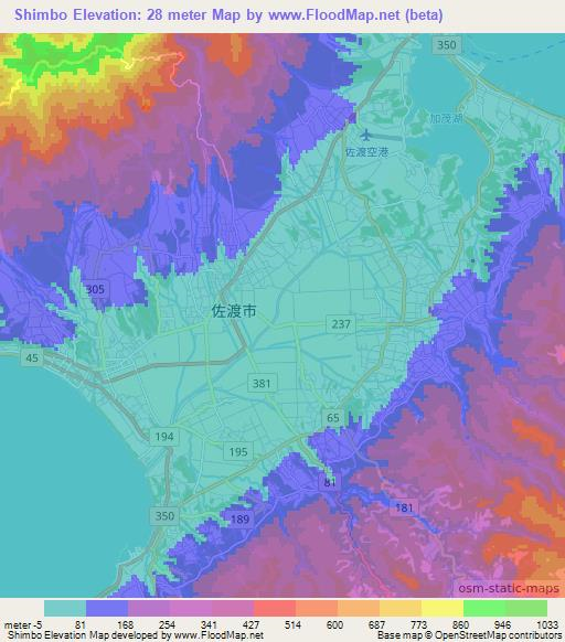 Shimbo,Japan Elevation Map