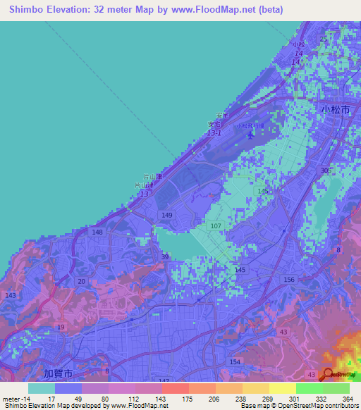 Shimbo,Japan Elevation Map